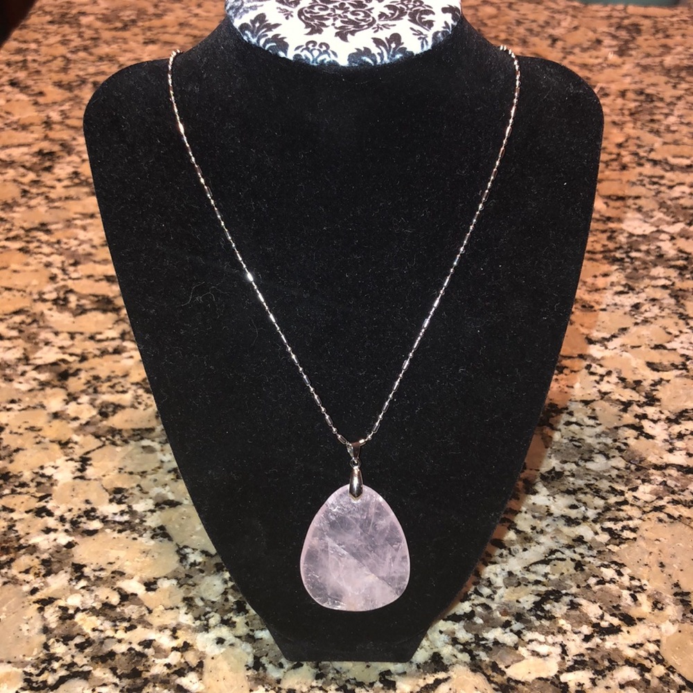 Rose Quartz charm with a stainless steel chain.